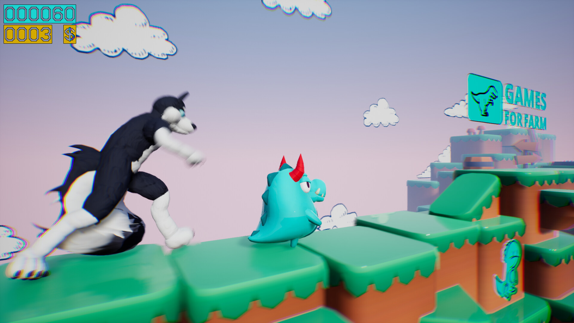 Dino running from a FURRY GAMESFORFARM official Steam game image