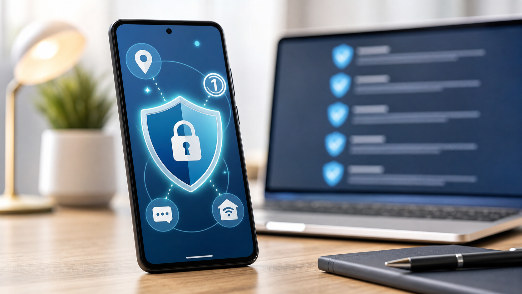 Generic Android phone showing abstract privacy and security controls