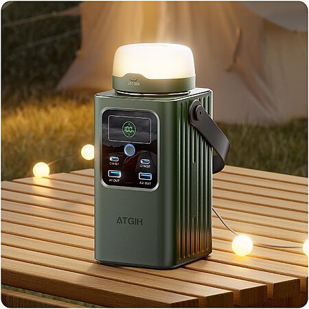 ATGIH 198.4Wh green portable power station with detachable camping light