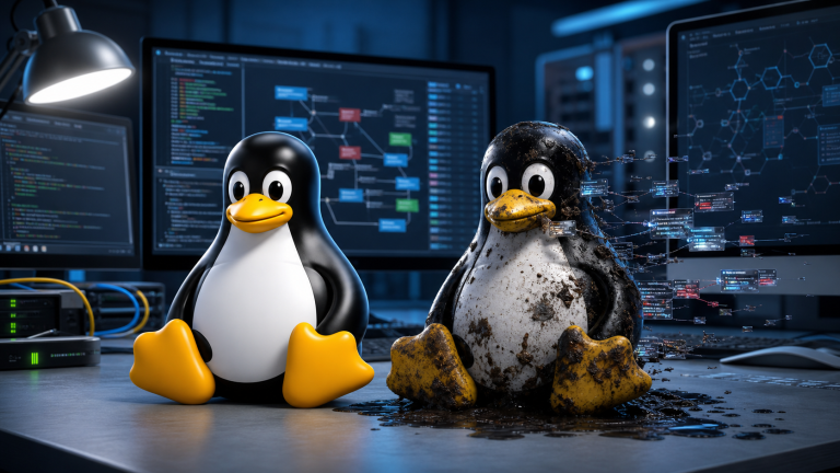 Clean Linux duck beside a muddy cloned duck representing the DirtyClone Linux kernel flaw CVE-2026-43503