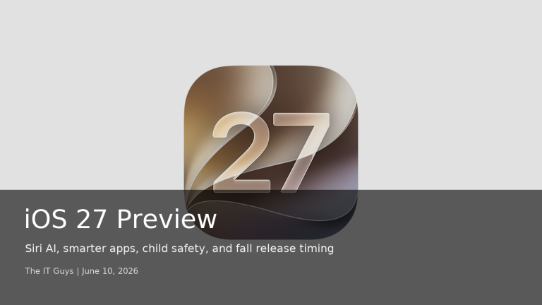 The IT Guys iOS 27 preview hero image made from Apple official iOS 27 screenshot artwork