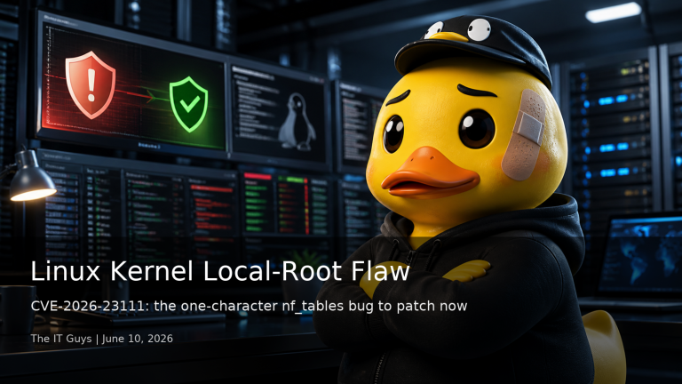 Linux duck mascot with a bandage representing CVE-2026-23111 nf_tables kernel patch guidance