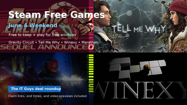 Steam free games weekend roundup June 4 2026 featuring Gravity Circuit, Tell Me Why, Marathon, and Winexy