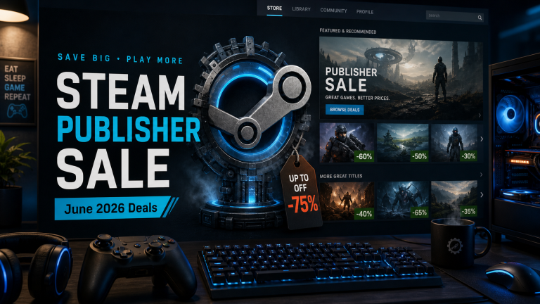 Techno Steam publisher sale hero image with sale banner and June 2026 deals text