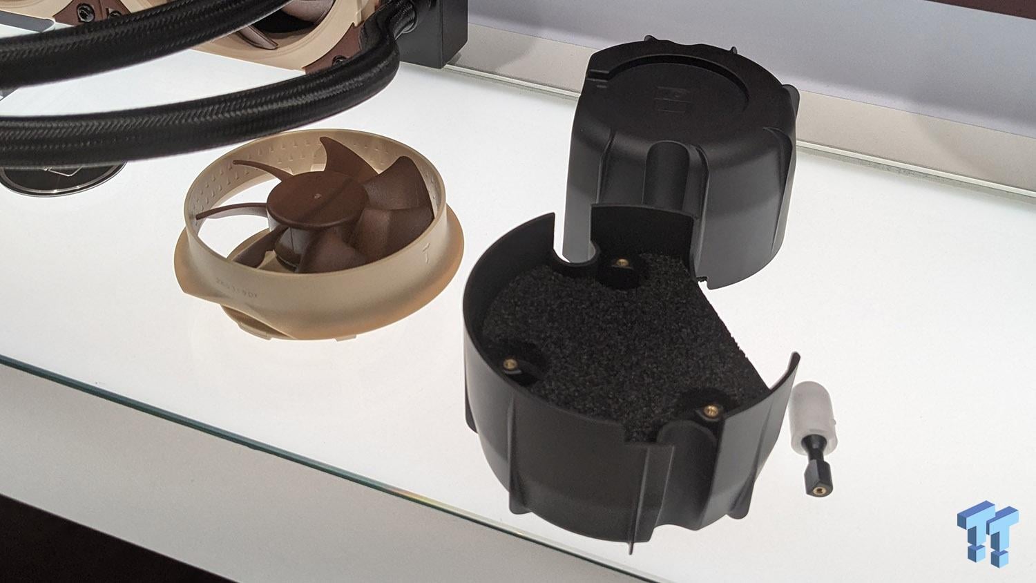 Noctua NL-LC1 pump housing and pump noise absorber components shown on display