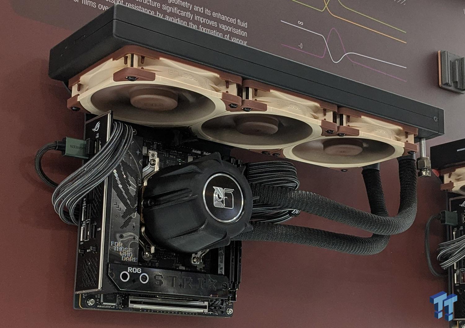 Noctua NL-LC1 AIO installed on a motherboard with radiator and fans mounted above the CPU socket