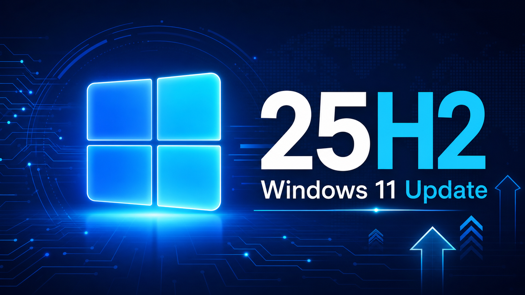 News-style Windows 11 25H2 hero image with a four-pane window logo and large 25H2 text