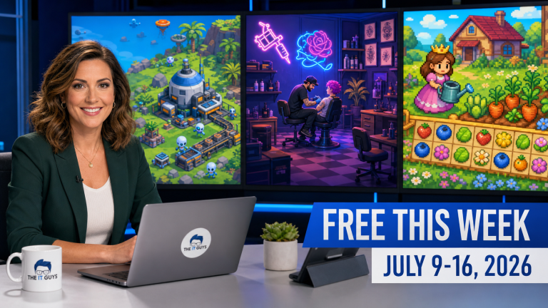 Jennifer presenting the Epic Games Store free games for July 9 through July 16 2026: Nova Lands, Tattoo Tycoon, and Princess Farmer