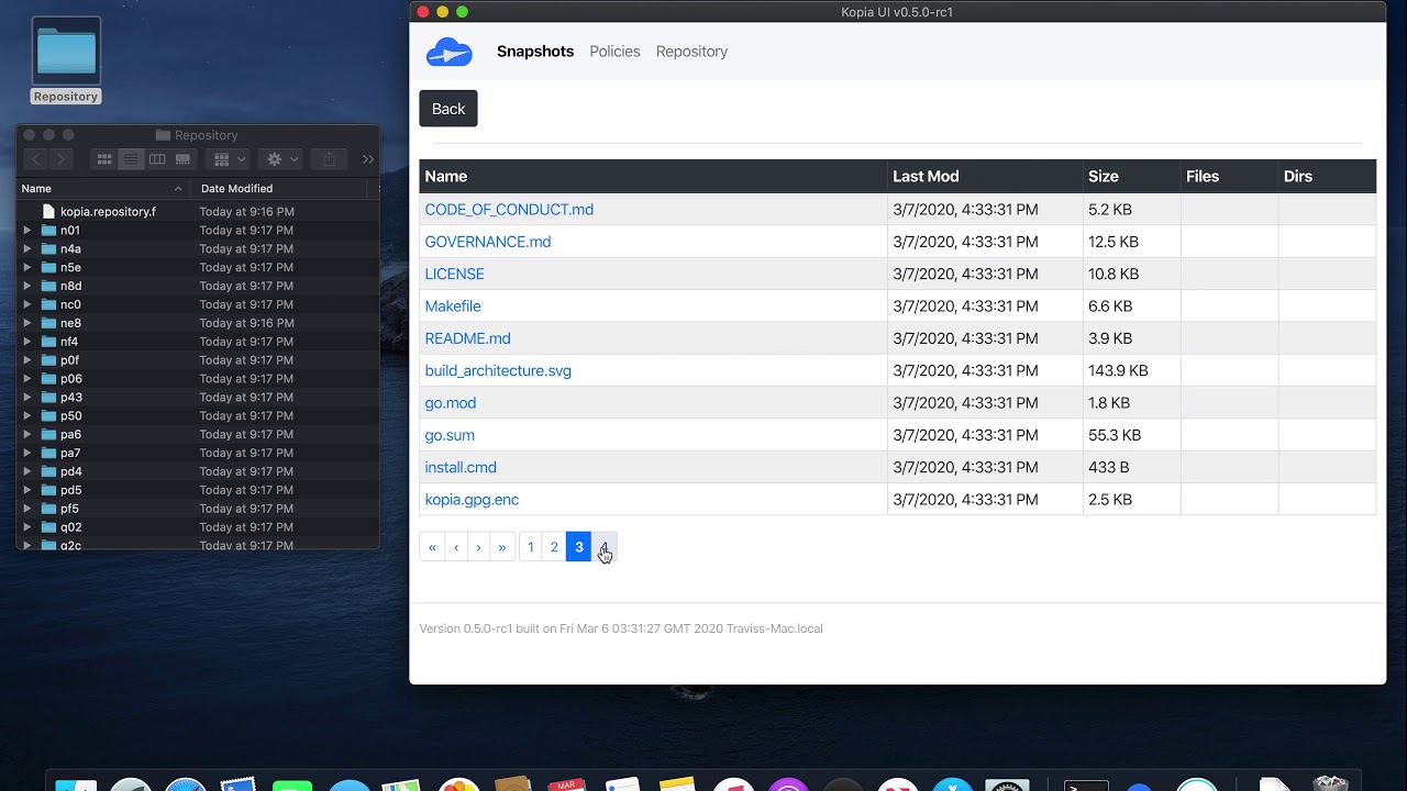 Kopia graphical snapshot browser and restored files preview