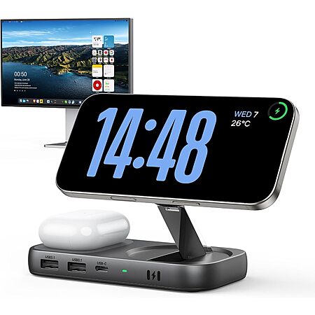 Selore USB-C hub with Qi2 wireless charging stand for MacBook