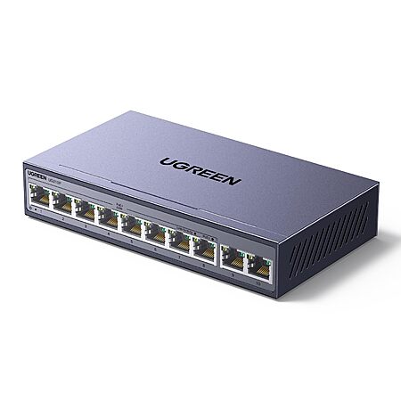 UGREEN 10-port PoE switch with eight PoE plus ports and two uplinks