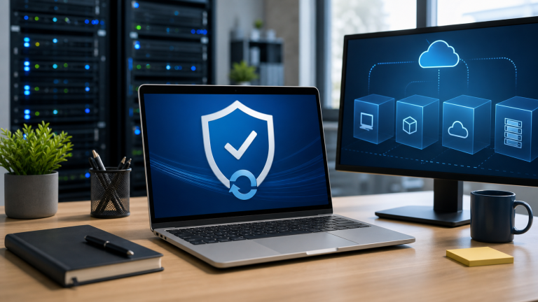 Windows laptop and virtual machine security dashboard representing Secure Boot certificate updates