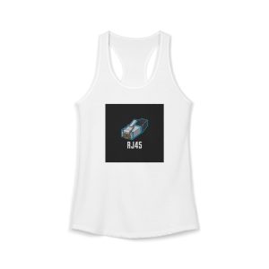 "RJ45 - Eight Wires, One Broken Clip, Held on by optimism." Women's Ideal Racerback Tank