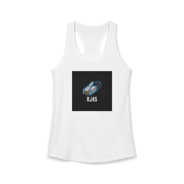 "RJ45 - Eight Wires, One Broken Clip, Held on by optimism." Women's Ideal Racerback Tank