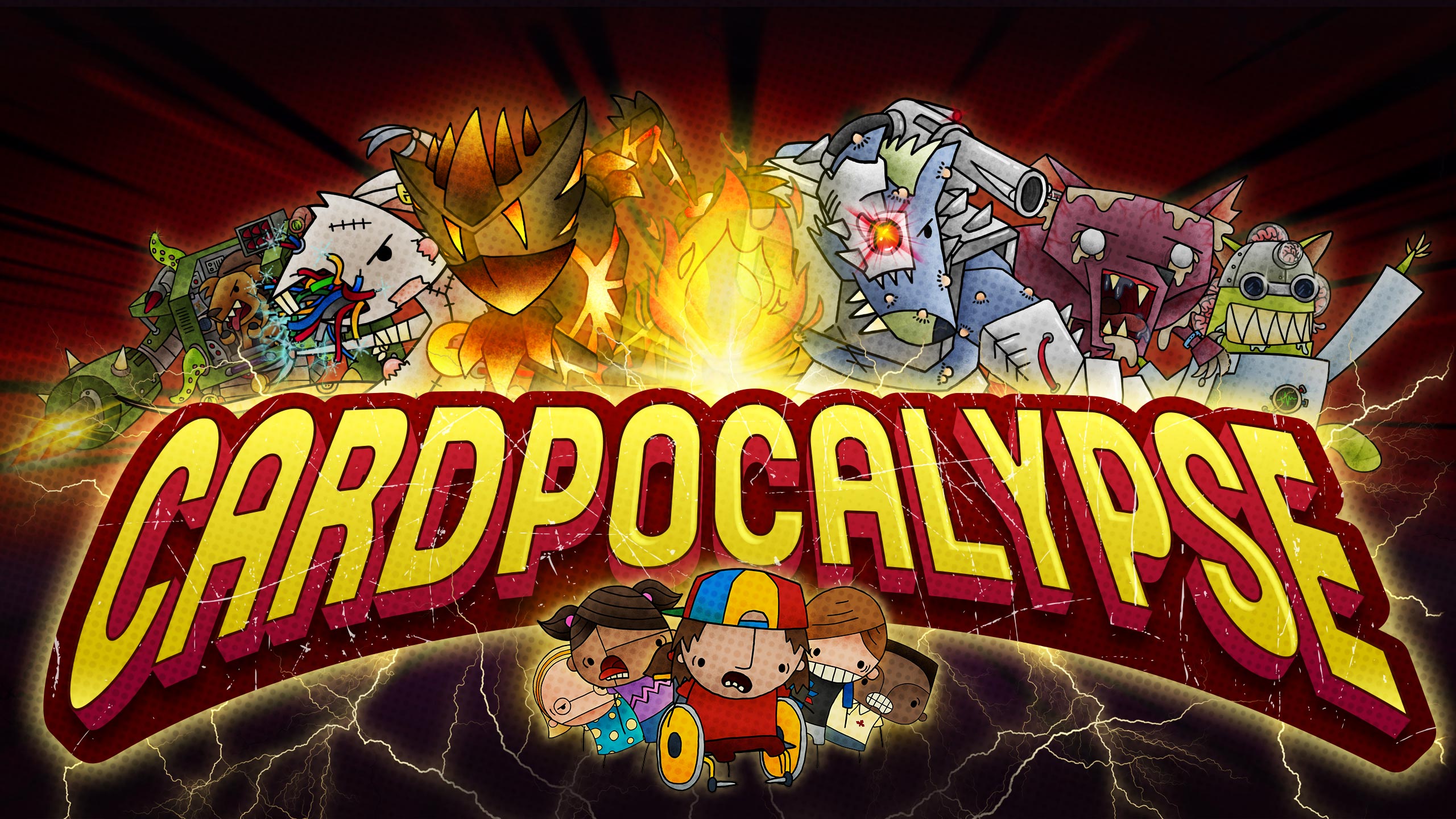 Official Cardpocalypse artwork featuring Jess and colorful Mega Mutant Power Pets characters