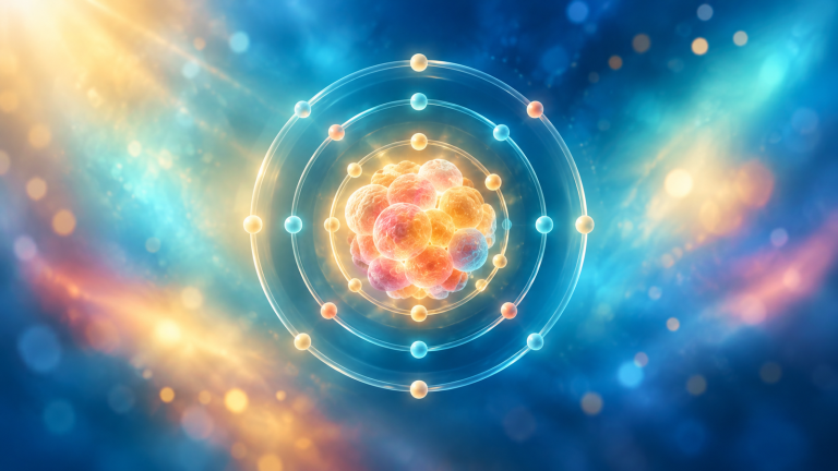 Abstract glowing beta-cell cluster surrounded by concentric study-design pathways and colorful waypoints.